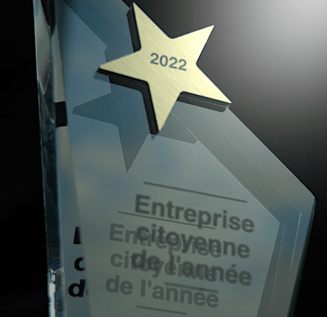 Trophées de l'économie 2022, remporté par ECO R CONCEPT. Entreprise citoyenne de l'année pour sa démarche économique et écologique dans le reconditionnement de matériel informatique.
